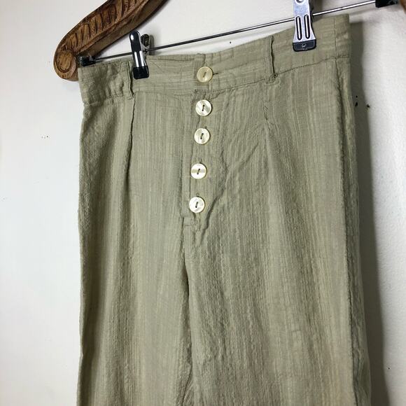 Urban Outfitters Pants Summer Cotton Slub Button Fly Straight Leg Pale Green 2 - Picture 3 of 8